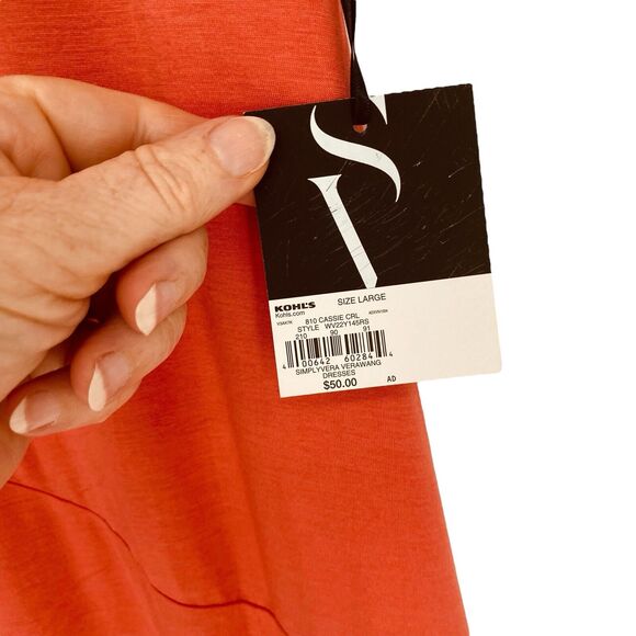 Simply Vera Women's size Large Coral V-Neck Sleeveless A-line Midi Knit Dress - Picture 3 of 8